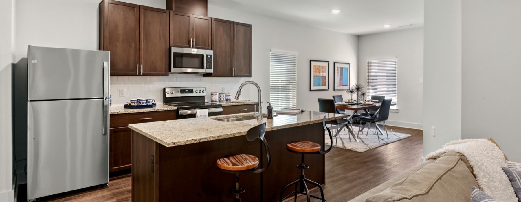 kitchen with island and seating